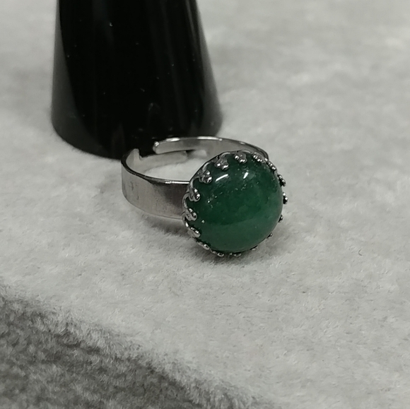 Green Aventurine Ring Natural Gemstone Adjustable Stainless-Steel Ring Crystal - Picture 6 of 13